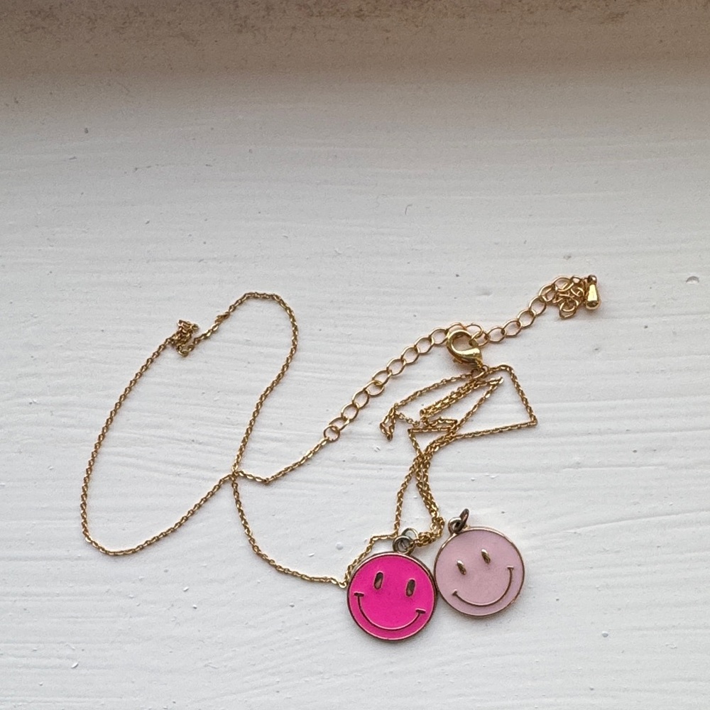 Necklace with  2 Pink and blush Smiley Charms